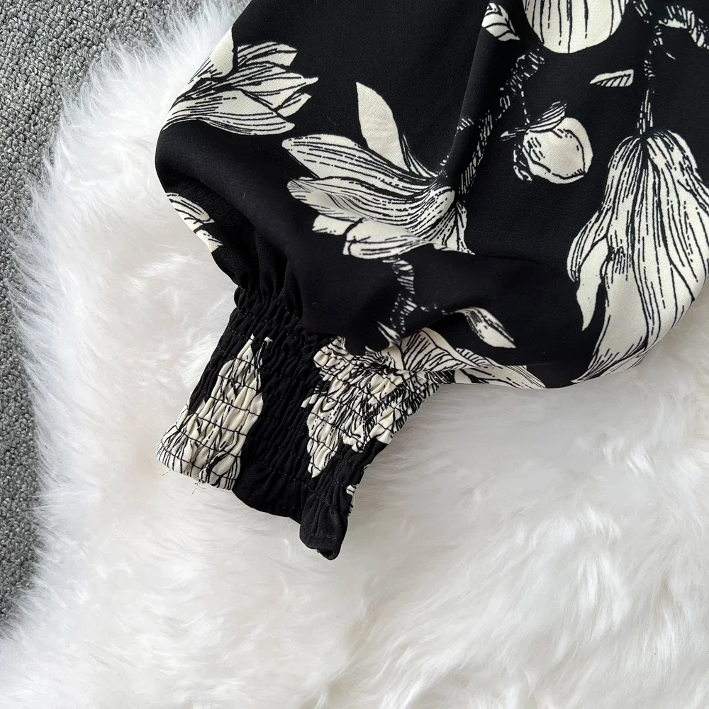 Женская блузка с длинным рукавом элегантная винтажная плиссированная цветочным