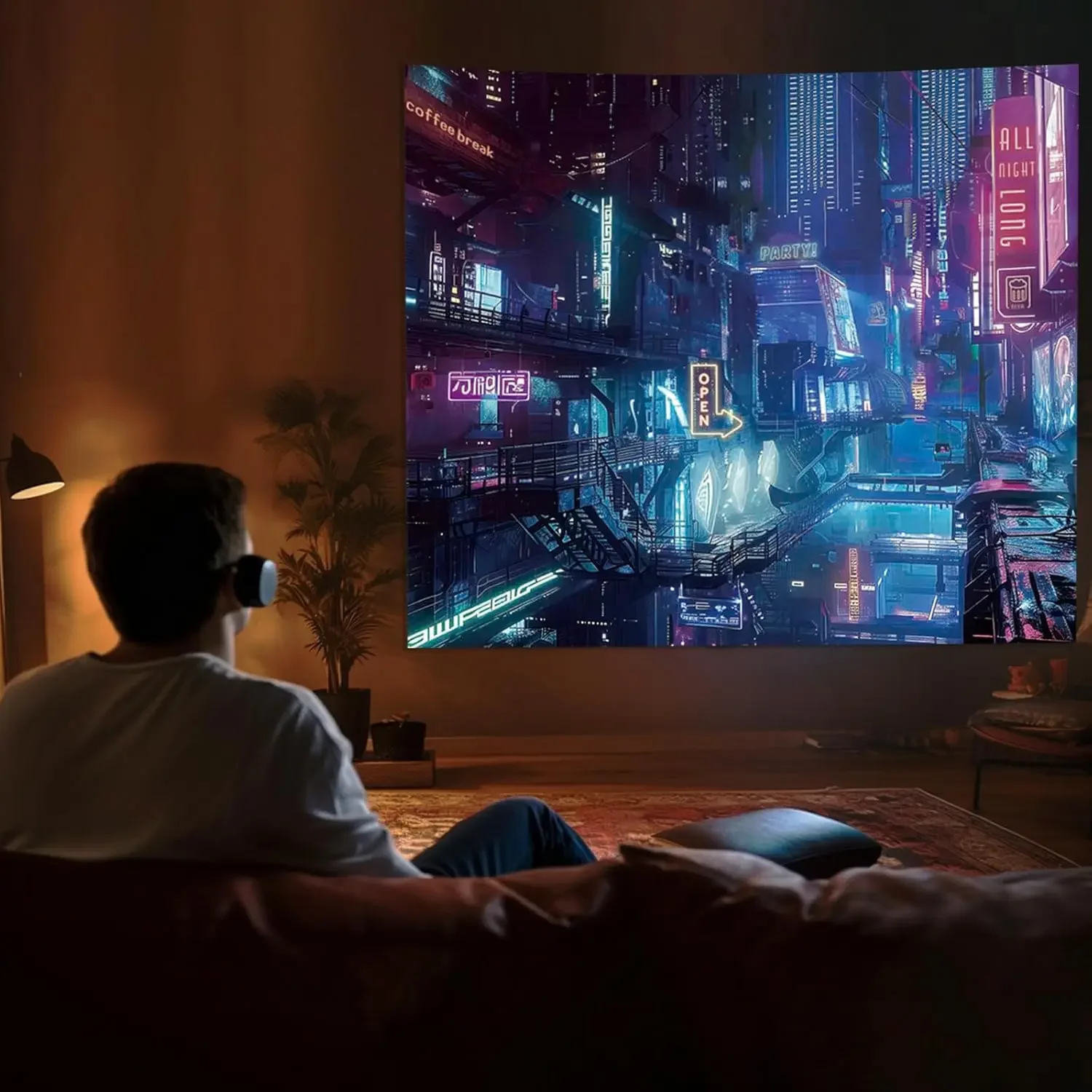 Аниме Панк Город Настенный Гобелен Спальня футуристический Неоновый Ночной