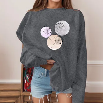 Oversize Sweatshirt Moon Dandelion Printed Round Neck Sweatshirt Y2k Women'S Casual Sweatshirts Autumn Summer Hoodless Pullover 1