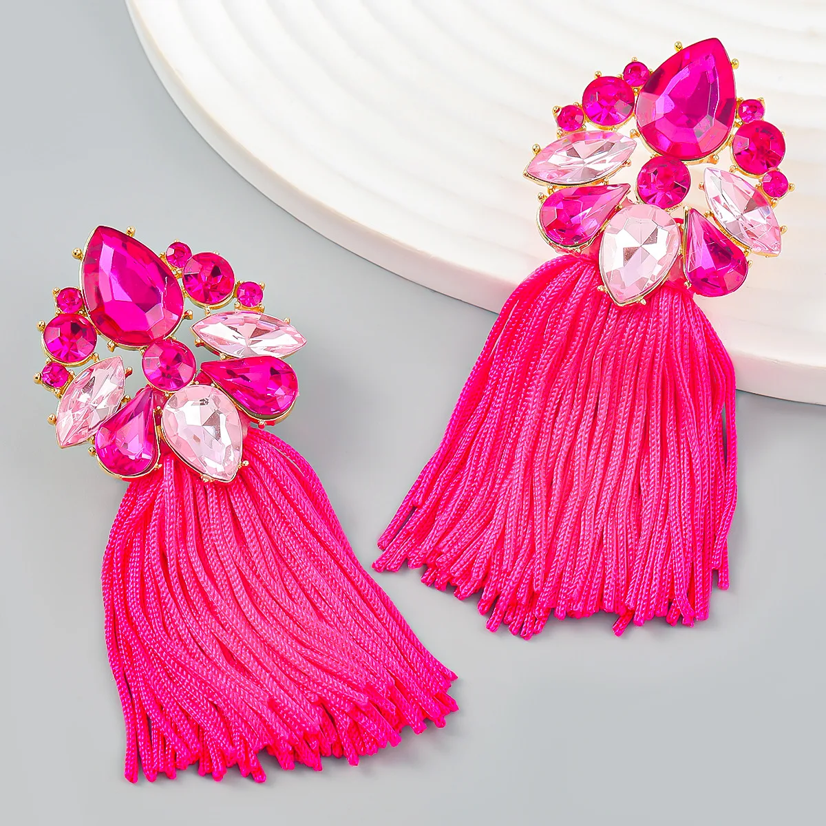2023 New Bohemian Colorful Crystal Flower Long Cotton Rope Tassel Earrings for Women Statement Fringe Earrings Jewelry Gifts