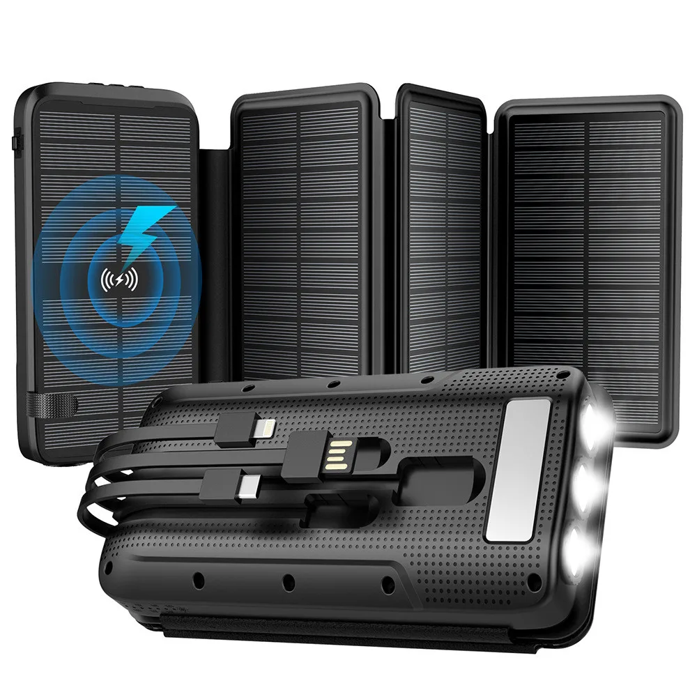 

Newest PD 20W Fast Charging Wireless Foldable Solar Power Banks Portable Charger Power Banks with 3 Charging Cable