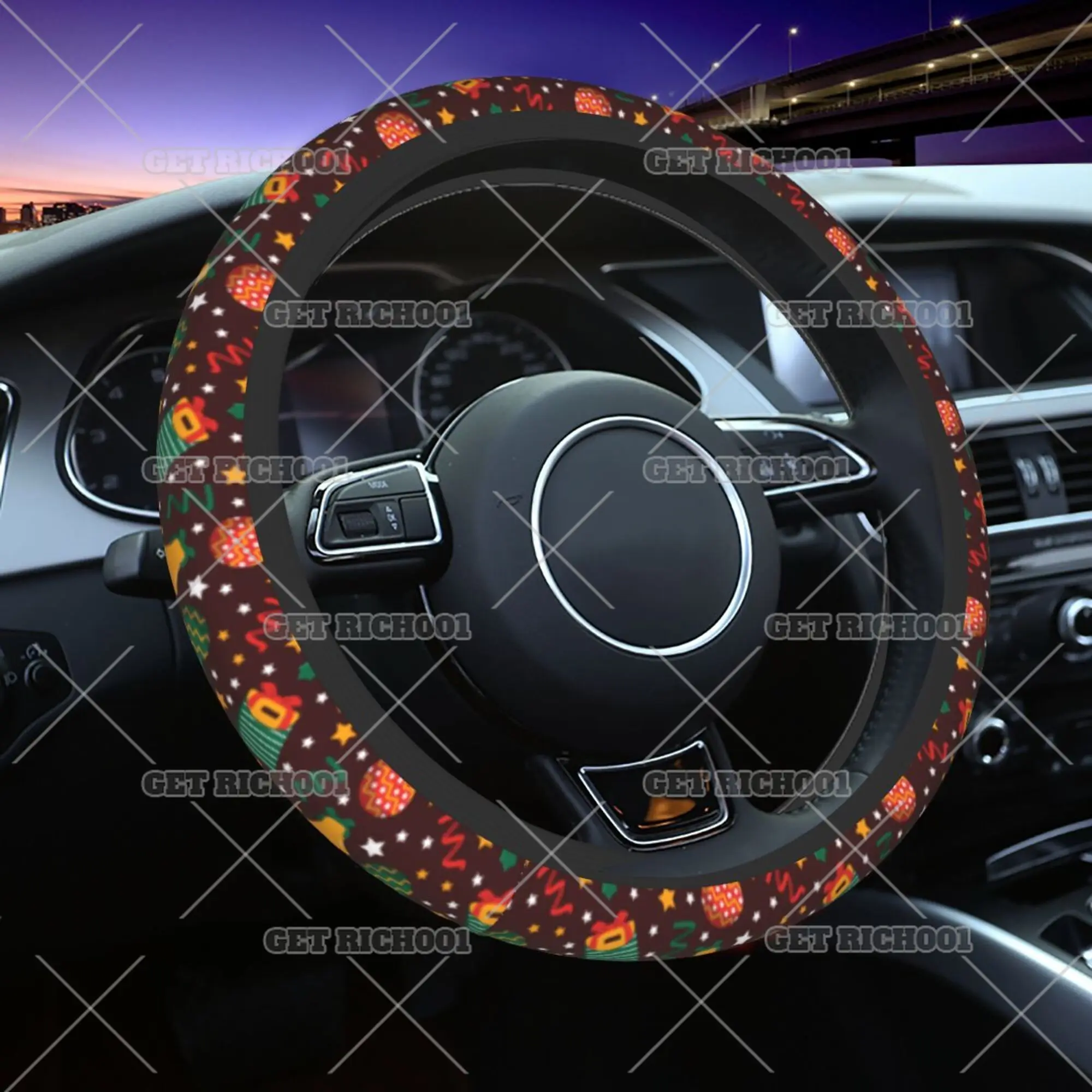 

Xmas Socks Gift Candy Cane Pattern Car Steering Wheel Cover Bells Gift for Women Men Family Car Accessories Car Decor One Size