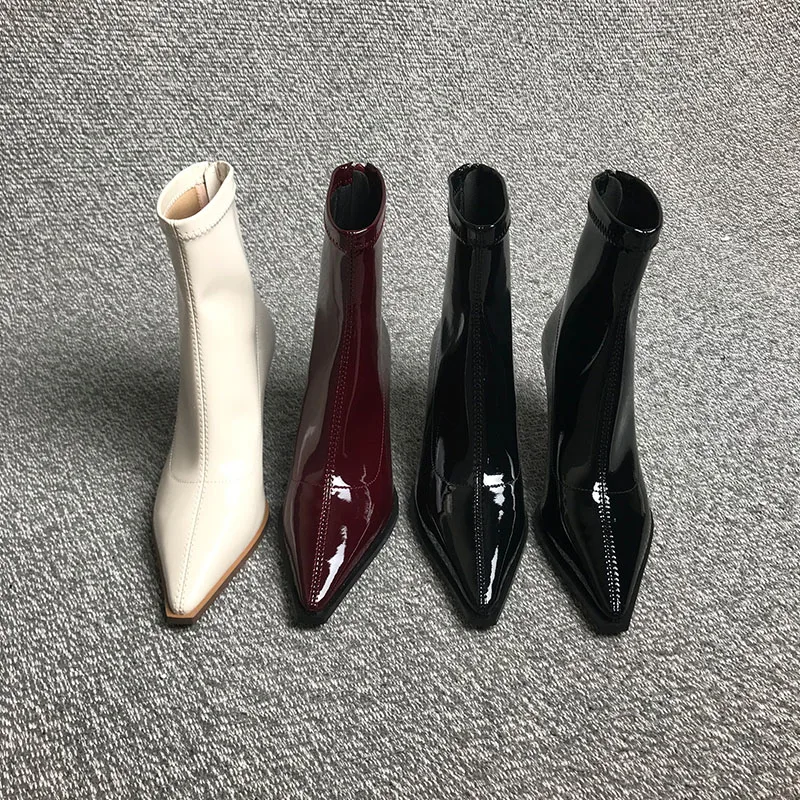 

Autumn and Winter New Women's Boots Lacquer Leather High Heel Elastic Boots