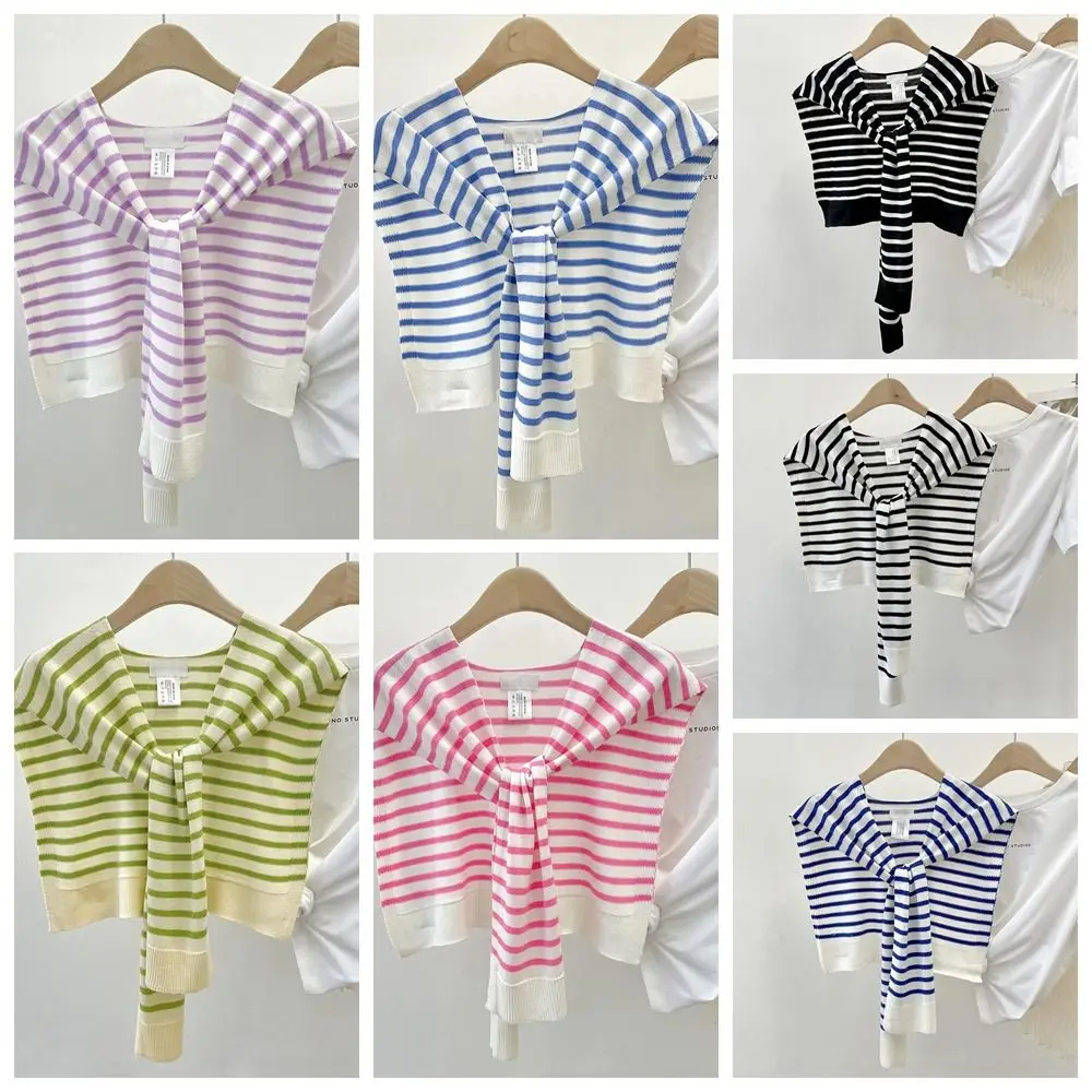 Вязаная Шаль в полоску Корейском стиле карамельных цветов шарф для шеи