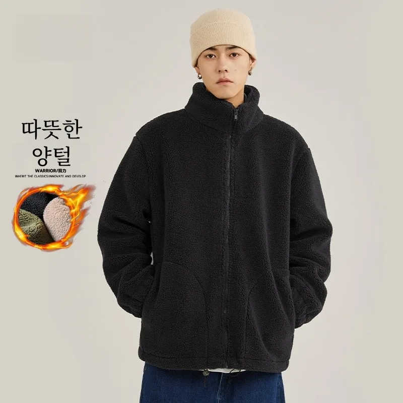 Warrior Fleece-lined Thickened Berber Fleece Outerwear Men's Winter Cotton-padded jacket Boys Japan fashion Retro L...
