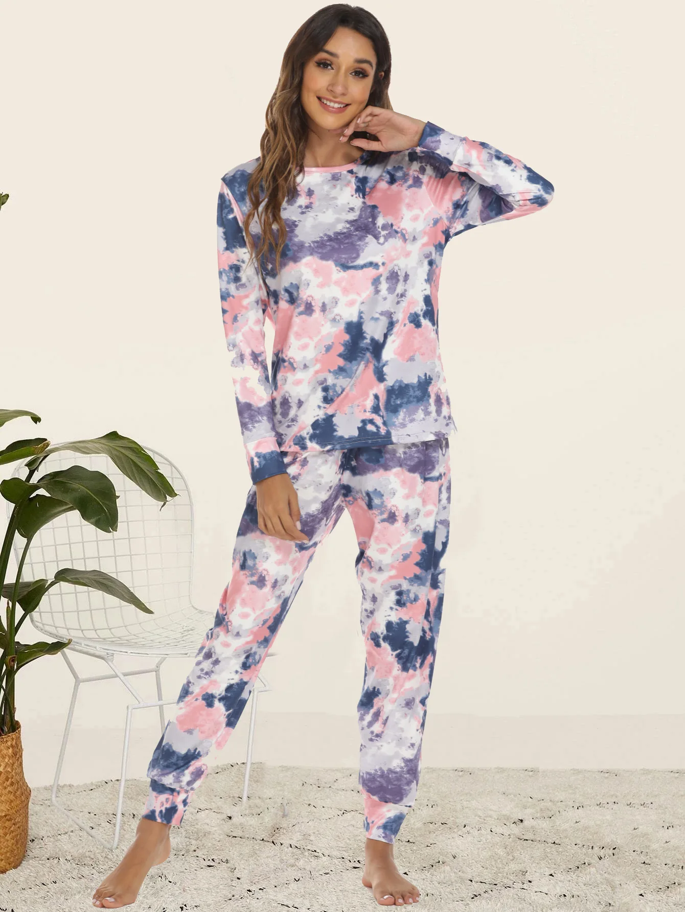 Womens Pajamas Sets Tie Dye Pyjamas Famale Pijamas Loungewear 2 Piece PJ Set Sweatsuits Sleepwear Nightwear Homewear