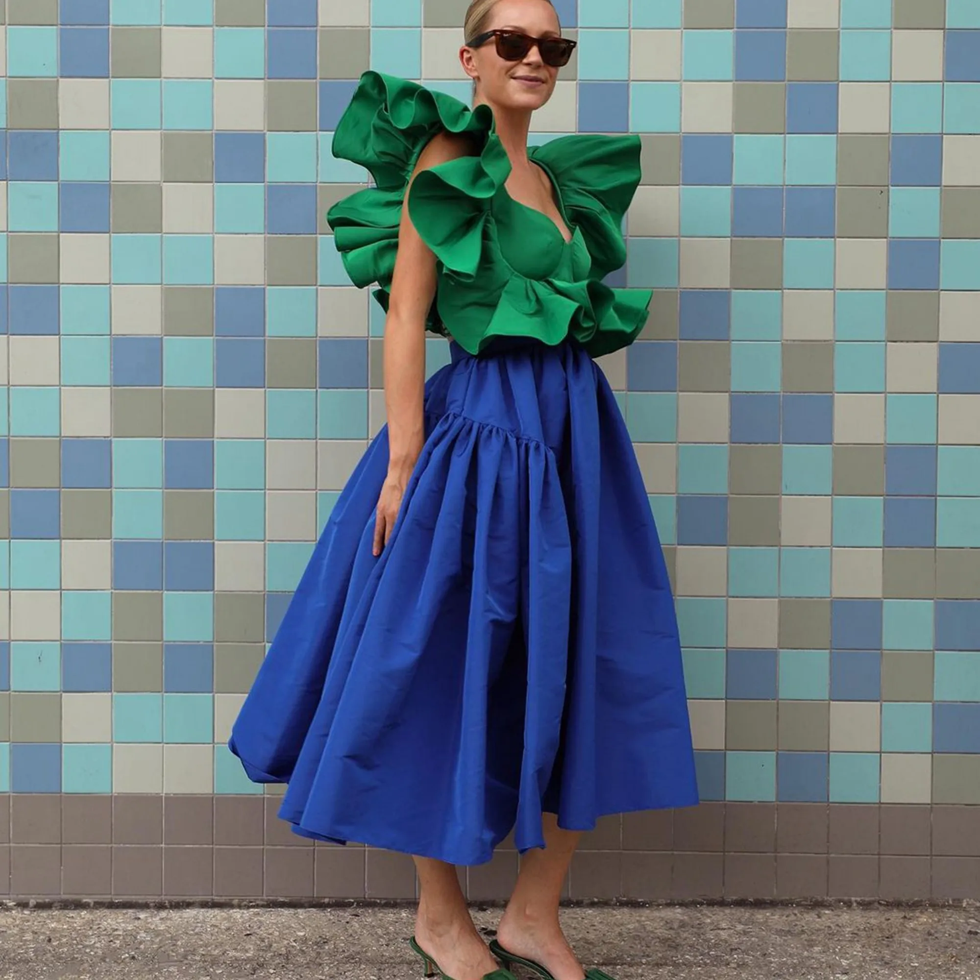 

Trendy Royal Blue Ankle Length Satin Skirts Women Zipper High Quality A-line Maxi Skirt Women Handmade Female Bottom