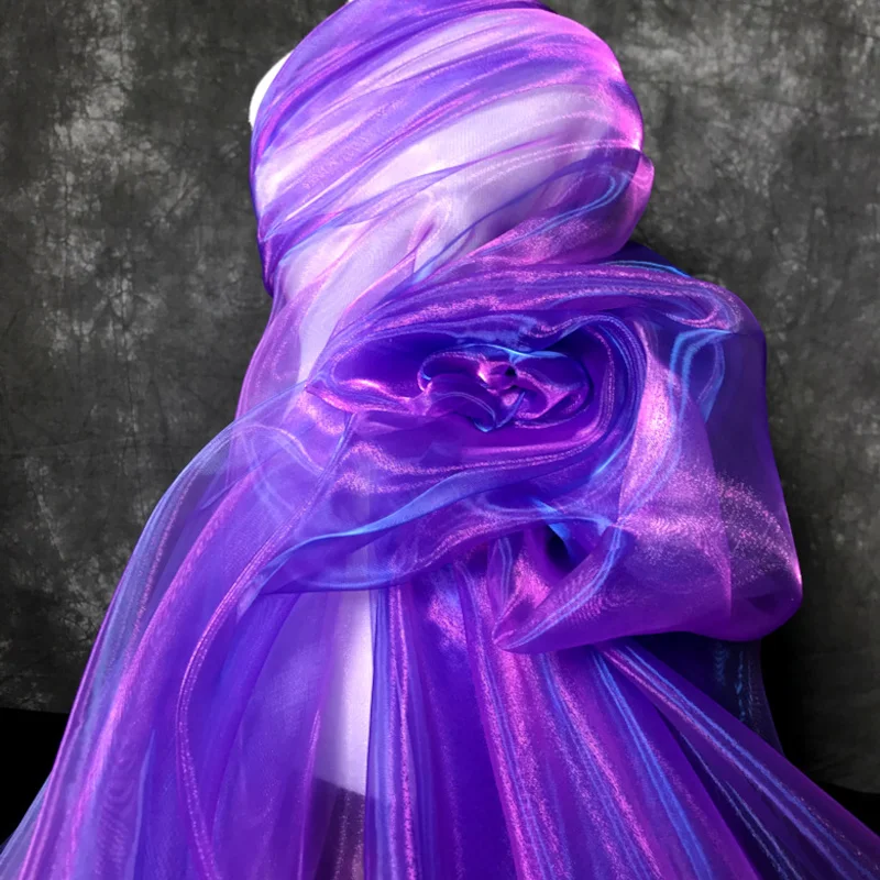 3/5/10m Shiny Iridescent Laser Flashing Magic Color Sheer Organza Designer Fabric Dress Clothing Material By the Meter - купить по