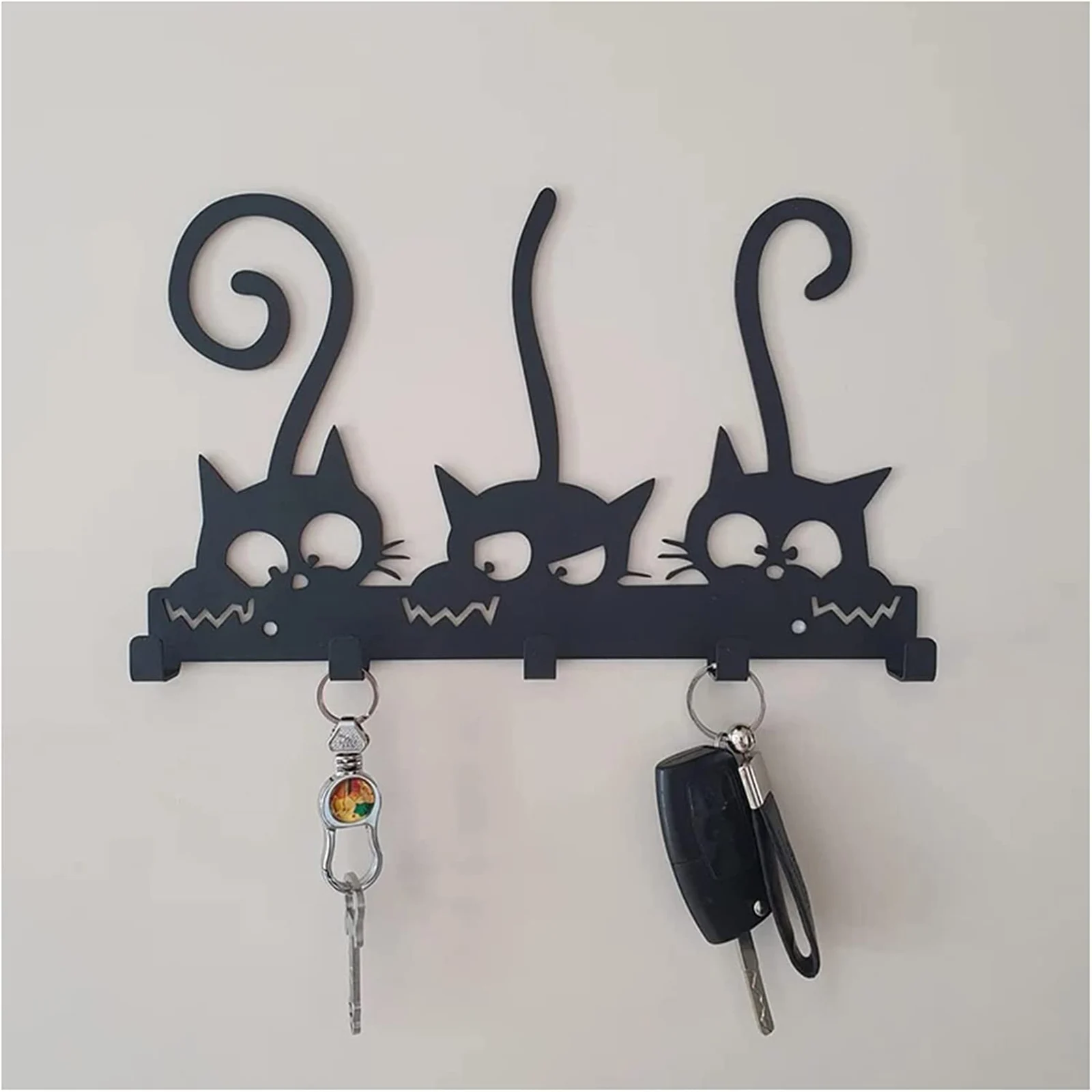 Key Holder for Wall Mount Cat Sweet Home Decorative 5 Hook Rack Metal Hanger Front Door Kitchen Bathroom Clothes Hat Organizer