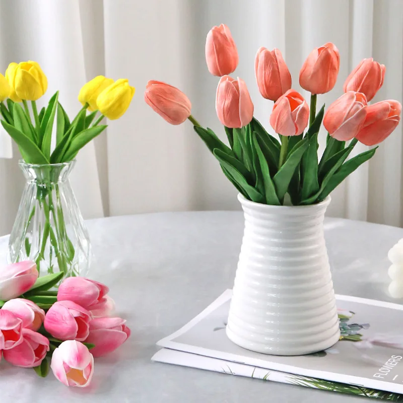 

Искусственный цветок тюльпана на ощупь, искусственный букет, искусственные цветы, Декор для дома и сада, свадебное украшение, 10 шт.
