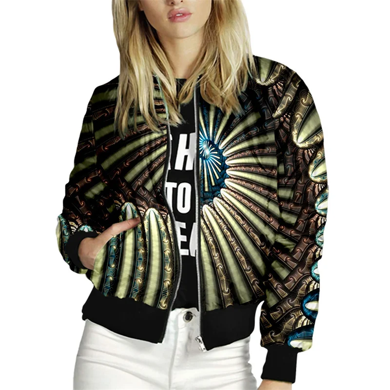 

Spring Summer Women Jackets Print Ladies Coats Zipper Long Sleeve Streetwear New Fashion Casual Female Outwear