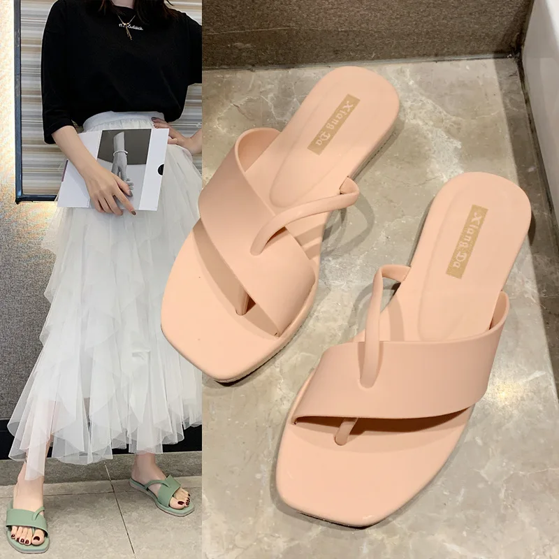 

Fashion Solid Color Flip-flops Ladies Wear Seaside Beach Shoes Fashion Casual All-match Summer Breathable Non-slip Shoes