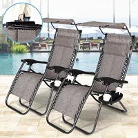 Best Choice Product Set 2 Adjustable Steel Mesh Zero Gravity Lounge Chair Recliner with Pillow and Cup Holder Tray Sun Shed