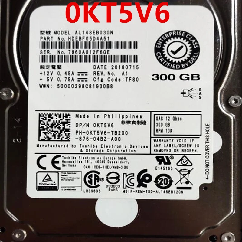 

Almost New Original HDD For DELL R720 R730 300GB 2.5" SAS 32MB 10000RPM For AL14SEB030N KT5V6 0KT5V6