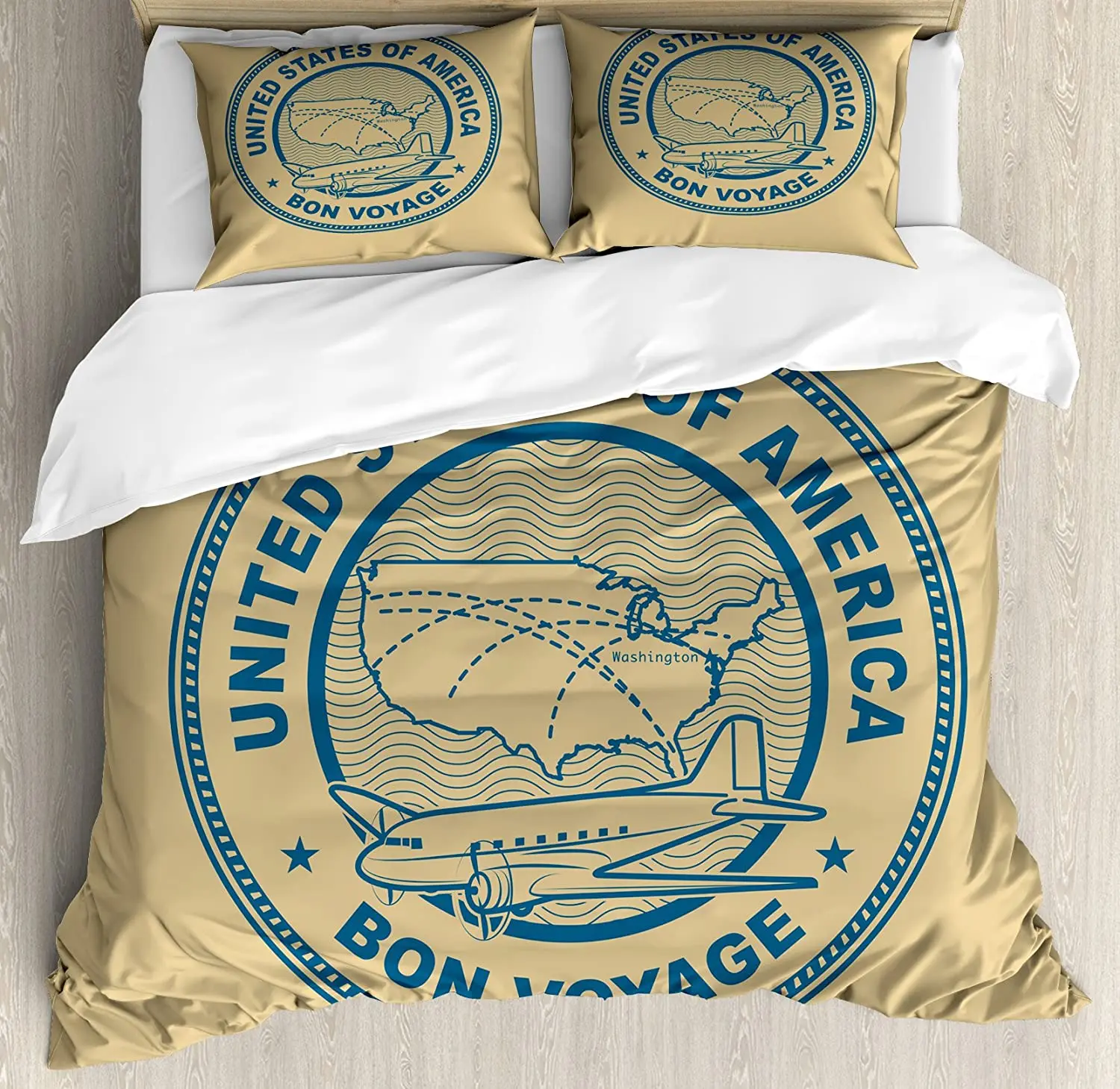 

Travel Bedding Set United States of America Map with a Plan 3pcs Duvet Cover Set Bed Set Quilt Cover Pillow Case Comforter Cover