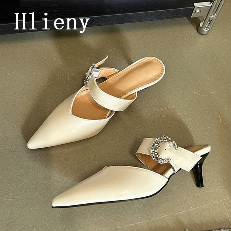 

Весенние новые серебристые туфли Hlieny, женские модные элегантные босоножки с острым носком на тонком высоком каблуке, открытые босоножки с пряжкой и кристаллами