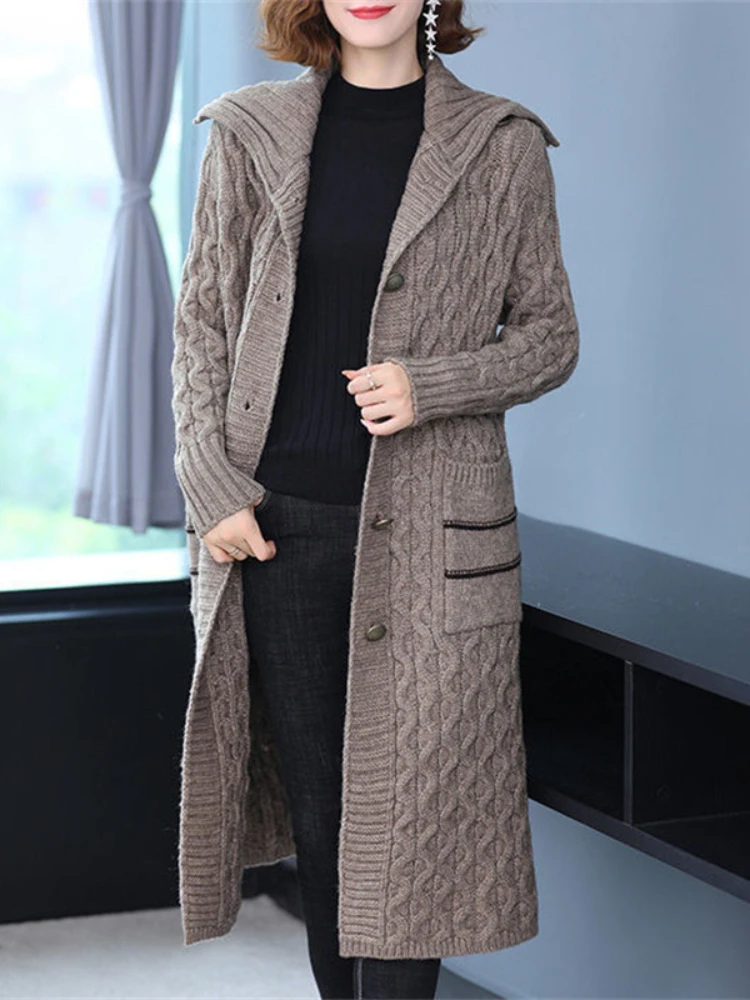 

Winter Clothes Women Solid Single Breasted Long Sleeved Coat Knitted Cardigan Oversized Cardigan Thick Sweaters for Women Tops