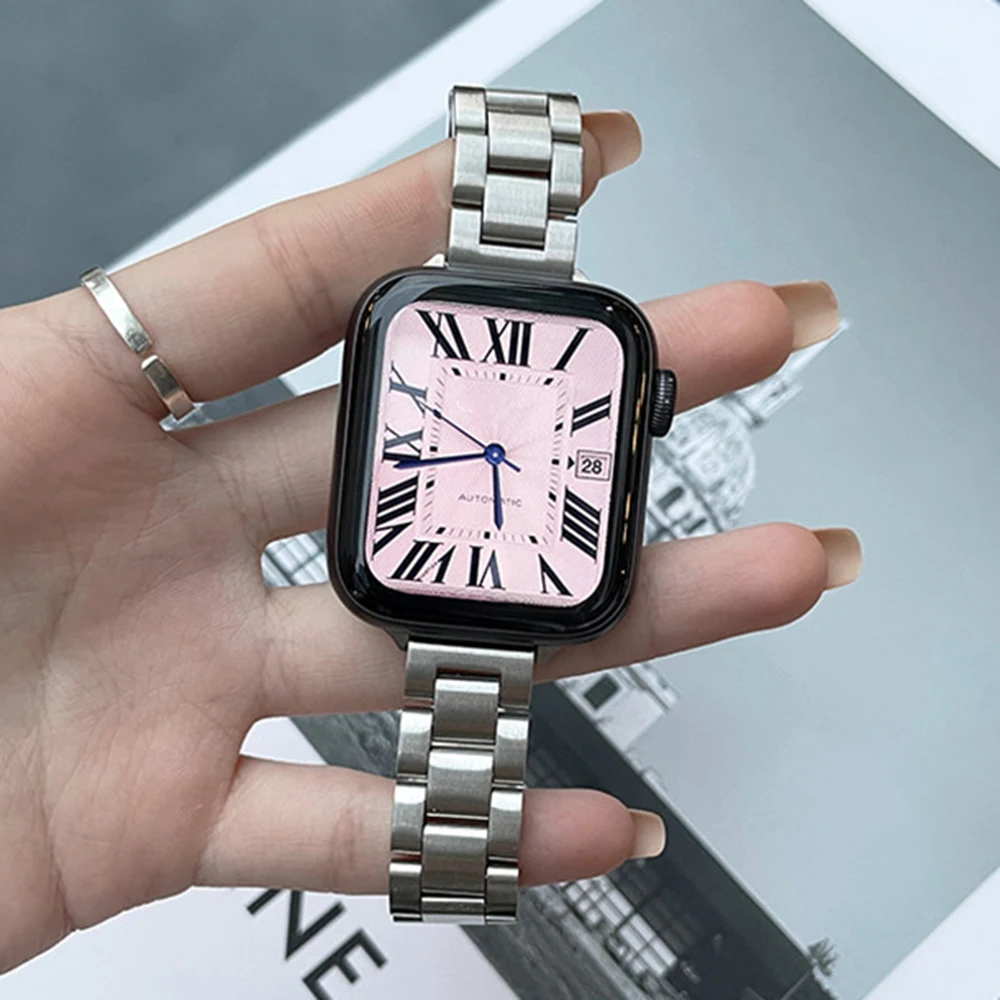 Фото Ремешок из нержавеющей стали для Apple Watch Band 45 мм 41 мм 38/42 мм 3 7 SE, металлический звеньевой браслет для IWatch Series 6 5 4 40 мм 44 мм №4