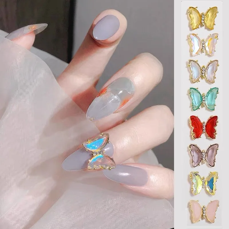 

10Pcs 3D Manicure Gold Metal Candy Color Nail Art Jewelry Japanese Nail Butterfly Parts Stones Kawaii Accessories Zircon Charms