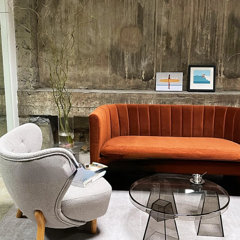 

Retro Double Sofa Quiet Style Light Luxury Design Living Room B & B Coffee Shop Modern Flannel