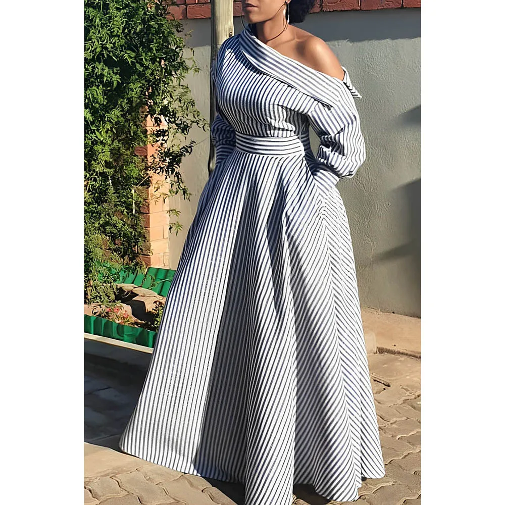 Белое повседневное платье больших размеров макси на одно плечо с косым