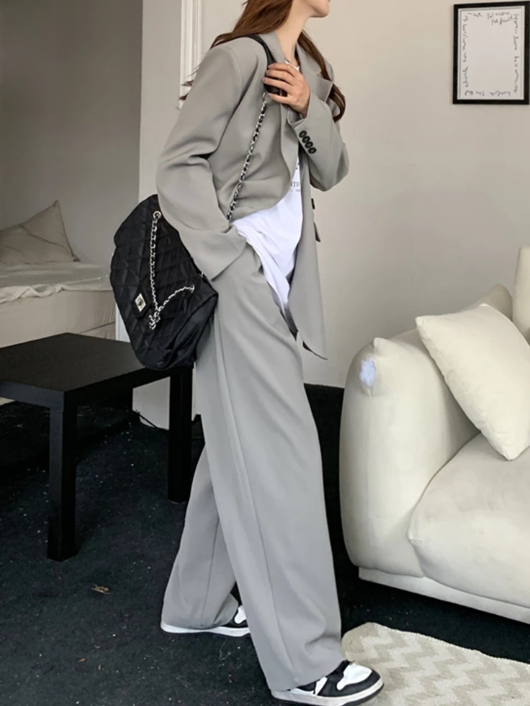 Women Purple Blazer 2 Pieces Set Solid Double Breasted Jacket Office Lady High Waist Pants Suit Female Korean Fashion Clothes