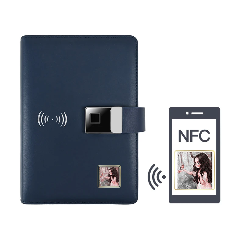 Fingerprint A5 Notepad Genuine Leather Wireless Charging Powerbank Notebook Smart Diary Luxury Gift Set