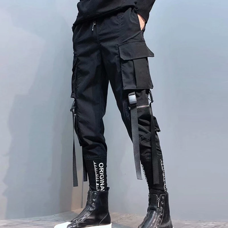 

Joggers Cargo Pants for Men Casual Hip Hop Hit Color Pocket Male Trousers Sweatpants Streetwear Ribbons Techwear Pants 2023