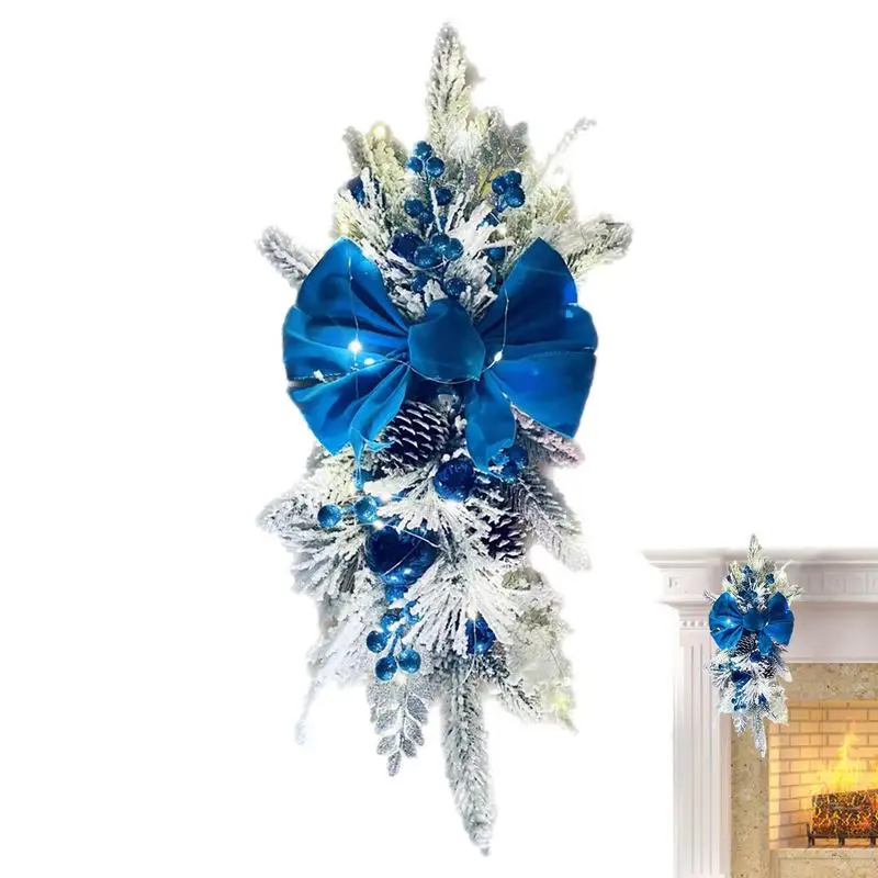 

Pre-Lit Christmas Teardrop Cordless Fairy Lights Prelit Christmas Wreath Christmas Swag With Natural Pine Cones Pine Branches