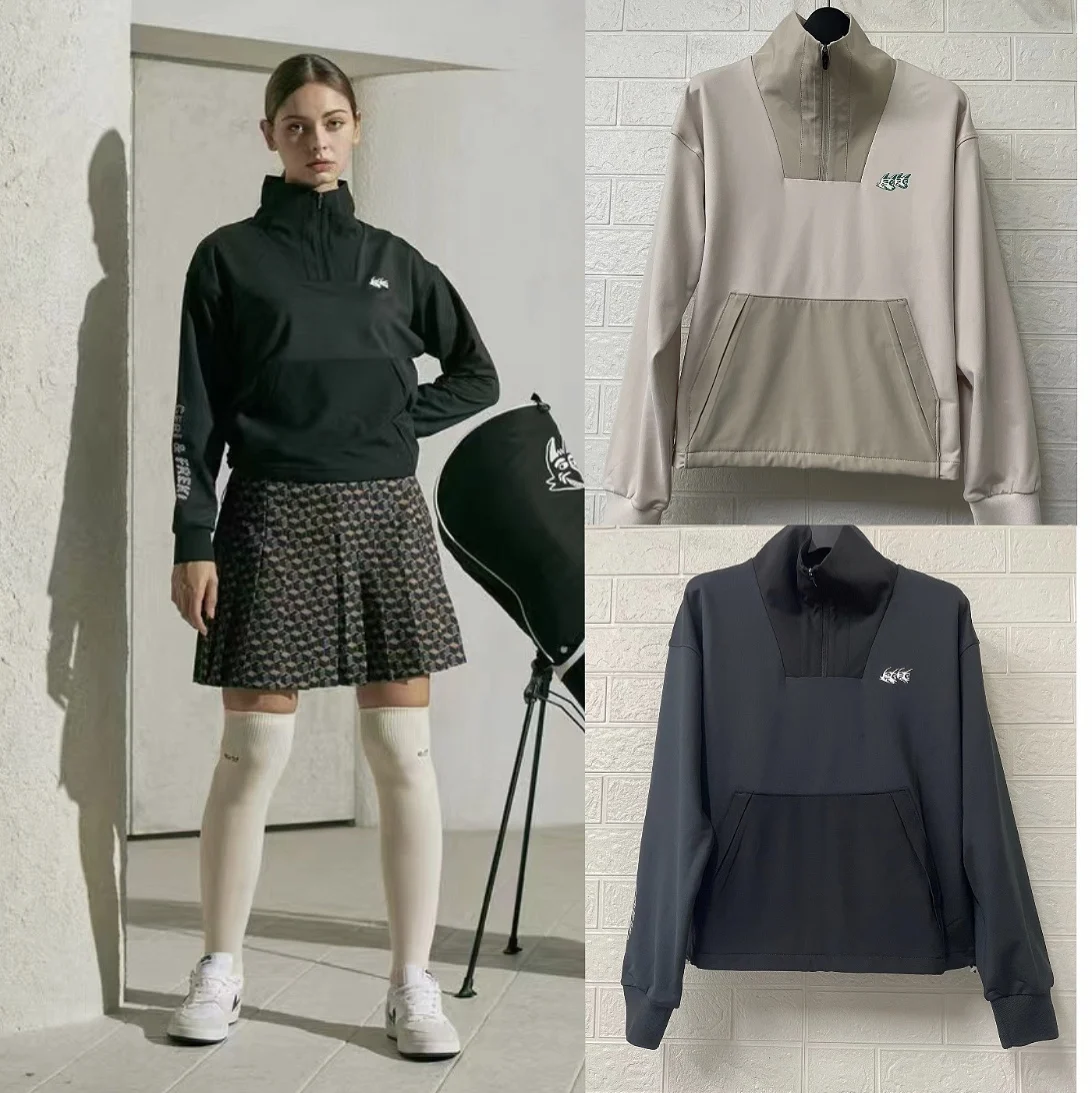 

South Korea Golf Ladies Patchwork Fashion Jacket Hoodie Outdoor Half Zipper Standing Collar Long Sleeve
