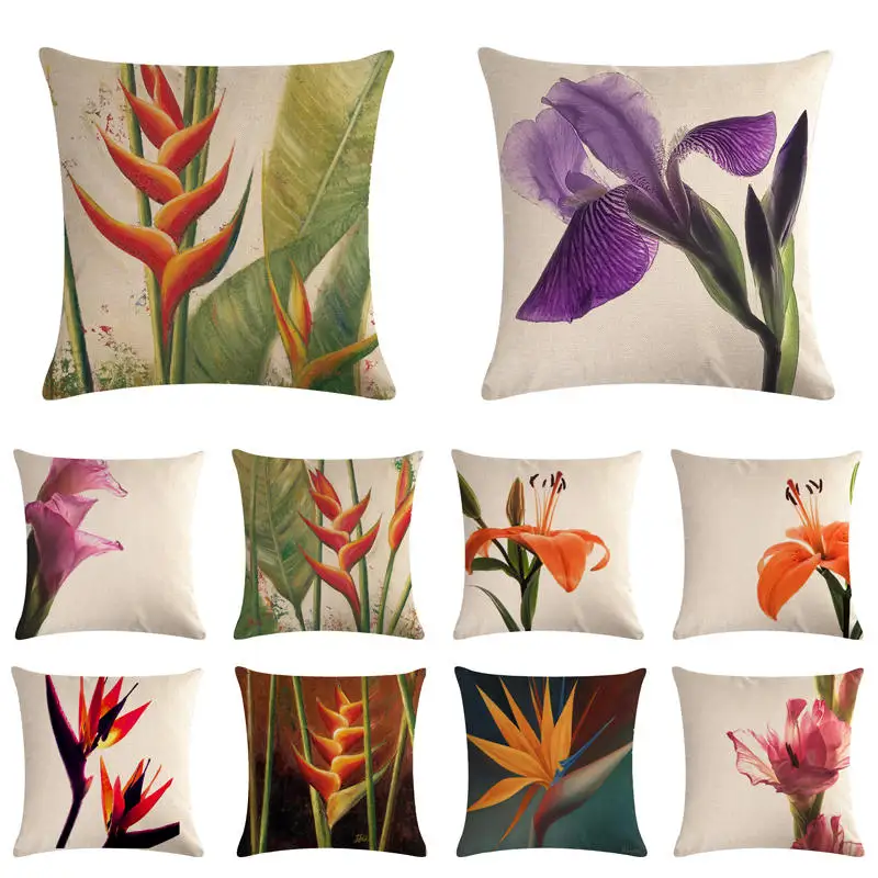 

Decorative Cushion Cover Plant Flower Print Linen Pillowcase Pillowcase Pillowcase Car Sofa Decoration