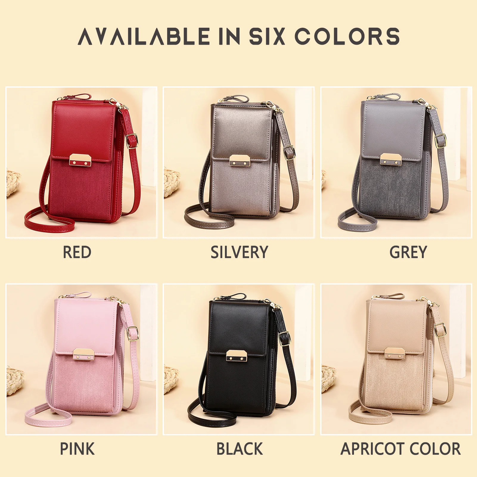 Female Solid-color Wallet Purse Magnetic Buckle Zipper Closure Wallet For Shopping