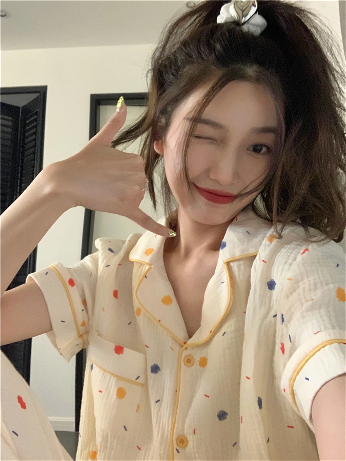 2023 New Girl Style Small Fresh Short-Sleeved Trousers Home Clothes Pajama Suit Women's Home Clothes Two-Piece Set