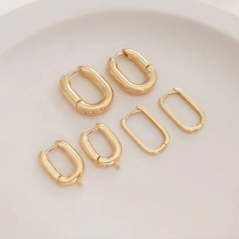 

14K Gold Plated Brass Huggie Hoop Earrings Simple Retro Elongated Hoops For Women Hypoallergenic Body Piercing Jewelry Gift