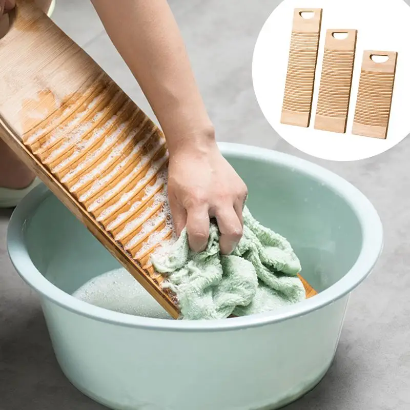 

Washing Clothes Washboard Portable Wooden Laundry Board Reusable Wave Pattern Design Hand Wash Board For Home Bathroom