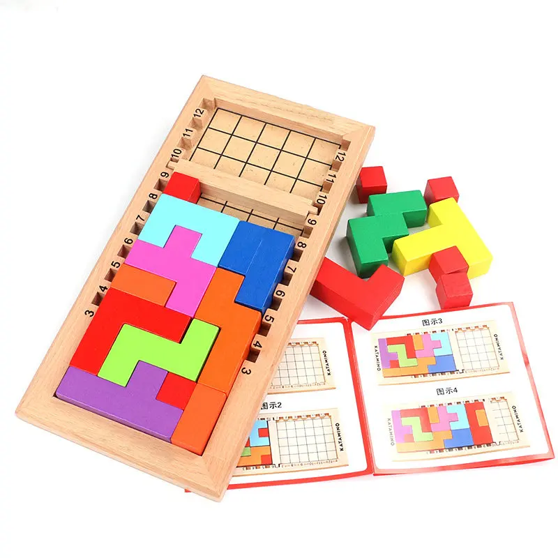 Kids Wood 3D Puzzles Intellectual Thinking Table Game Cube Blocks Assembly Jigsaw Wooden Montessori Children's Educational Toys