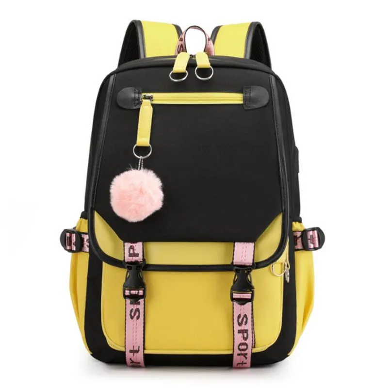 Large School Bags For Teenage Girls USB Port Canvas Schoolbag Student Book Bag Fashion Teen School Backpack