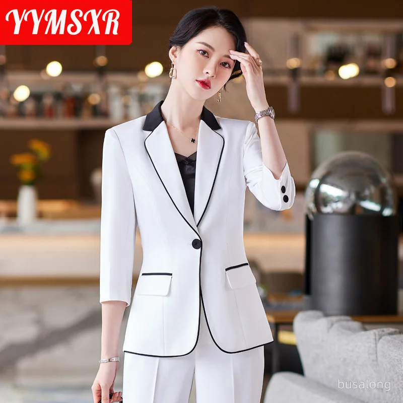 S-4XL New Spring and Summer High Quality Office Suit Two-piece Fashion Slim Fit Half Sleeve Ladies Blazer Elegant Wide Leg Pants