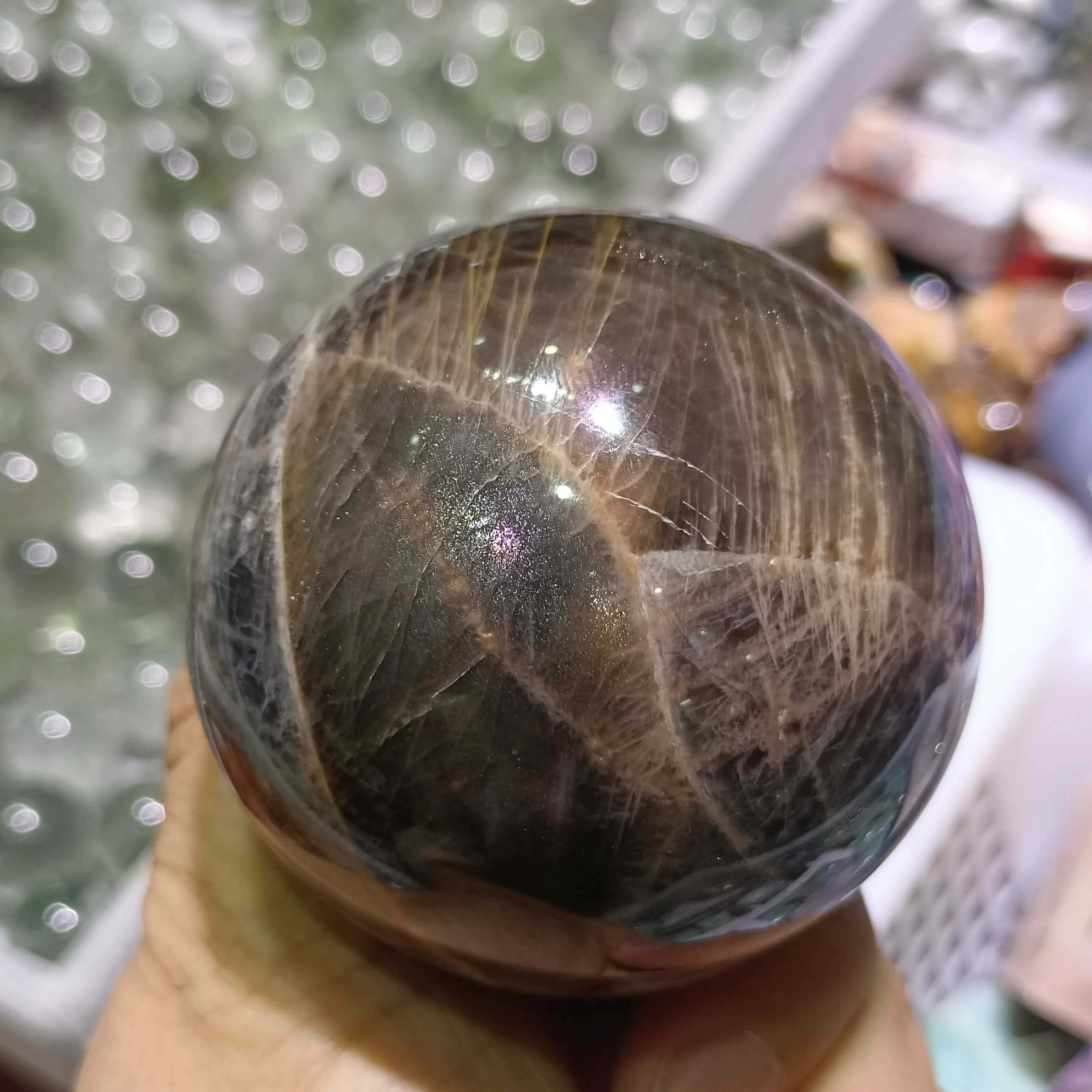 

Natural Black Moonbeam ​Stone Ball Hand Polished Crystal Energy Home Office Study Decorative Arts And Crafts Feng Shui Ornament