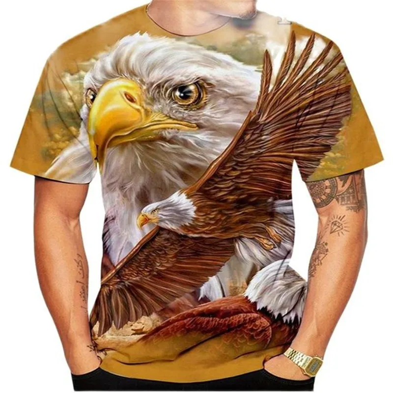 

Mens 3D print Eagle and Flame Phoenix T-shirt, Round neck Short sleeves T-shirt, large Street Top