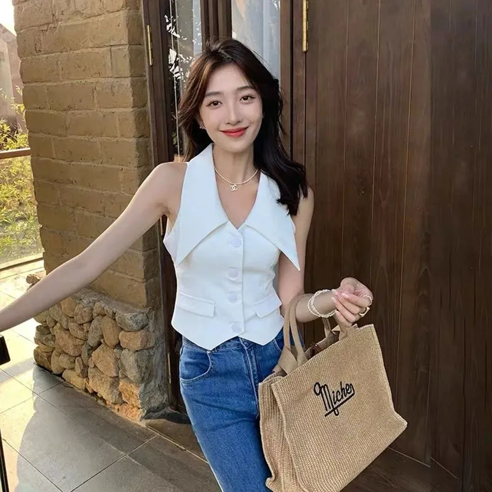 Женские офисные Топы во французском стиле Летний жилет без рукавов с открытыми