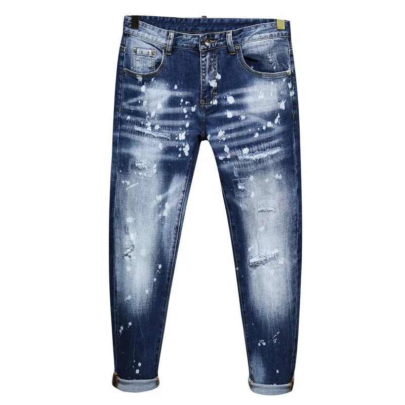 

Мужские Модные джинсы в европейском и американском стиле на осень и зиму, мужские свободные джинсовые брюки со средней талией, мужские прям...