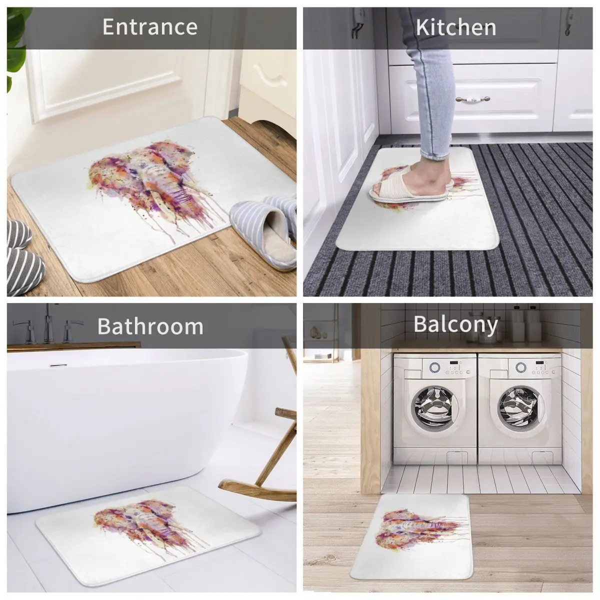 

Bath Mat Elephant Decor 3D Rug Carpet Doormat Anti-slip Entrance Living Room Home Kitchen Sand Scraping Dust Bedroom Cocina