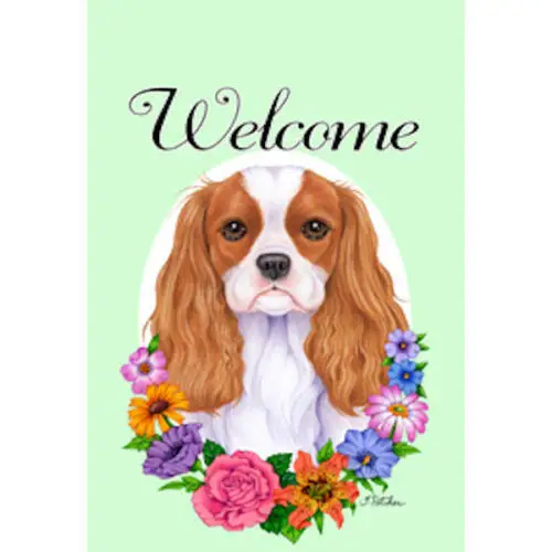 Кавалер-кинг-чарльз-спаниель Blenheim Добро пожаловать с цветами декоративный флаг