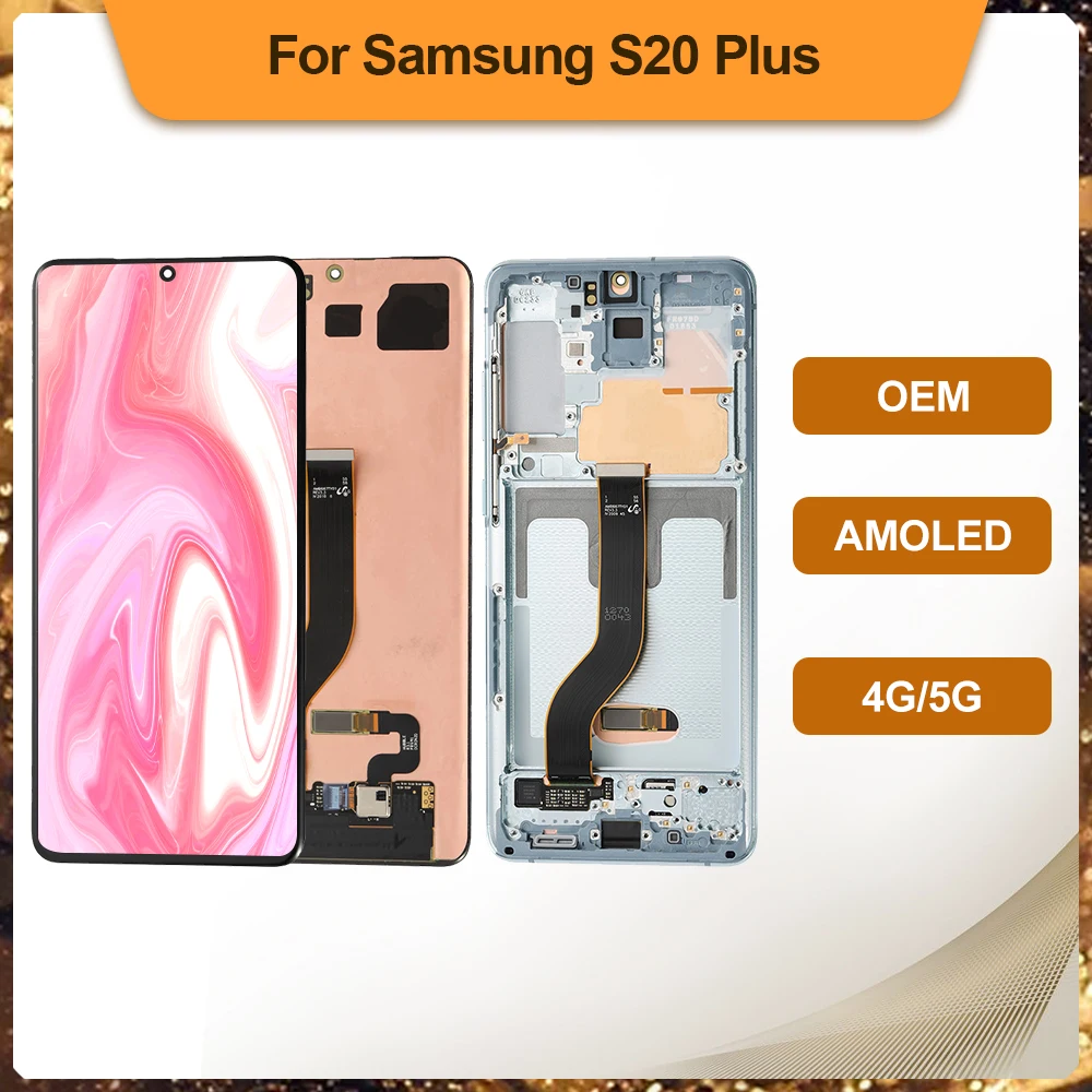 

AMOLED For Samsung Galaxy S20 Plus Display With Or NO Frame LCD Touch Screen Digitizer Replacement 6.7 Inch SM-G985F G986B OLED