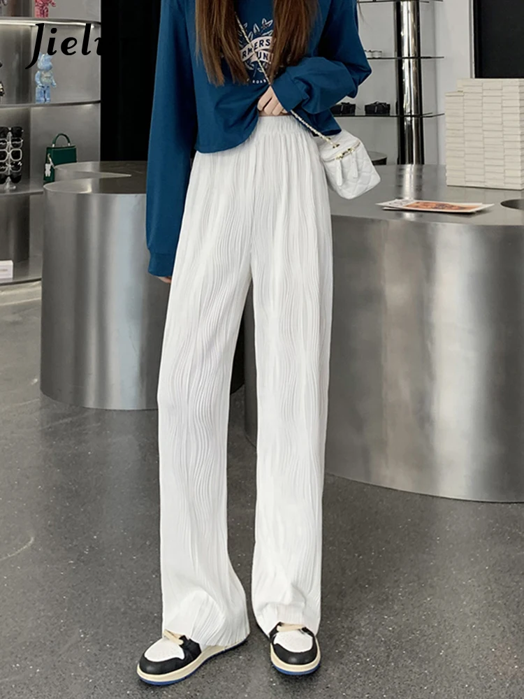 Jielur Женские однотонные белые брюки повседневные черные женские шикарные прямые