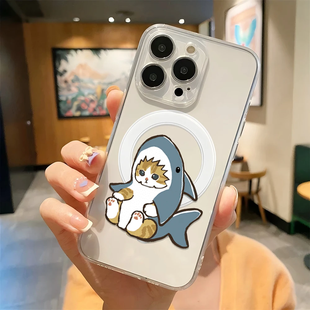 Милый мультяшный магнитный чехол для телефона M-mofusands cat Magsafe iPhone 16 15 14 13 12 11 8 7 Plus Pro