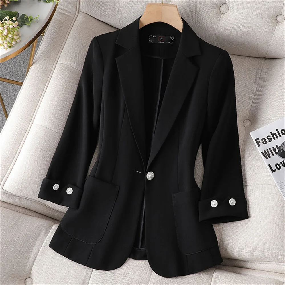 2023 Blazers Women Green Beige Black Korean Fashion Thin Tailored Single Button Coats Elegant Female Office Lady Formal Jacket