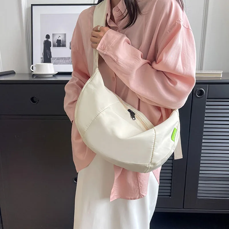 Fashion Wide Shoulder Strap Single Shoulder Crossbody Bag Nylon Women's Large Capacity Hobos Commuter Simple Casual Soft Satchel