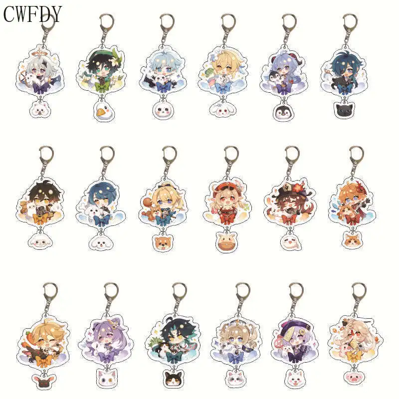 

18pcs/lot Anime Figure Genshin Impact Diluc Venti Klee Zhongli Cosplay Acrylic Stand Model Plate Keychain For Woman Men Jewelry